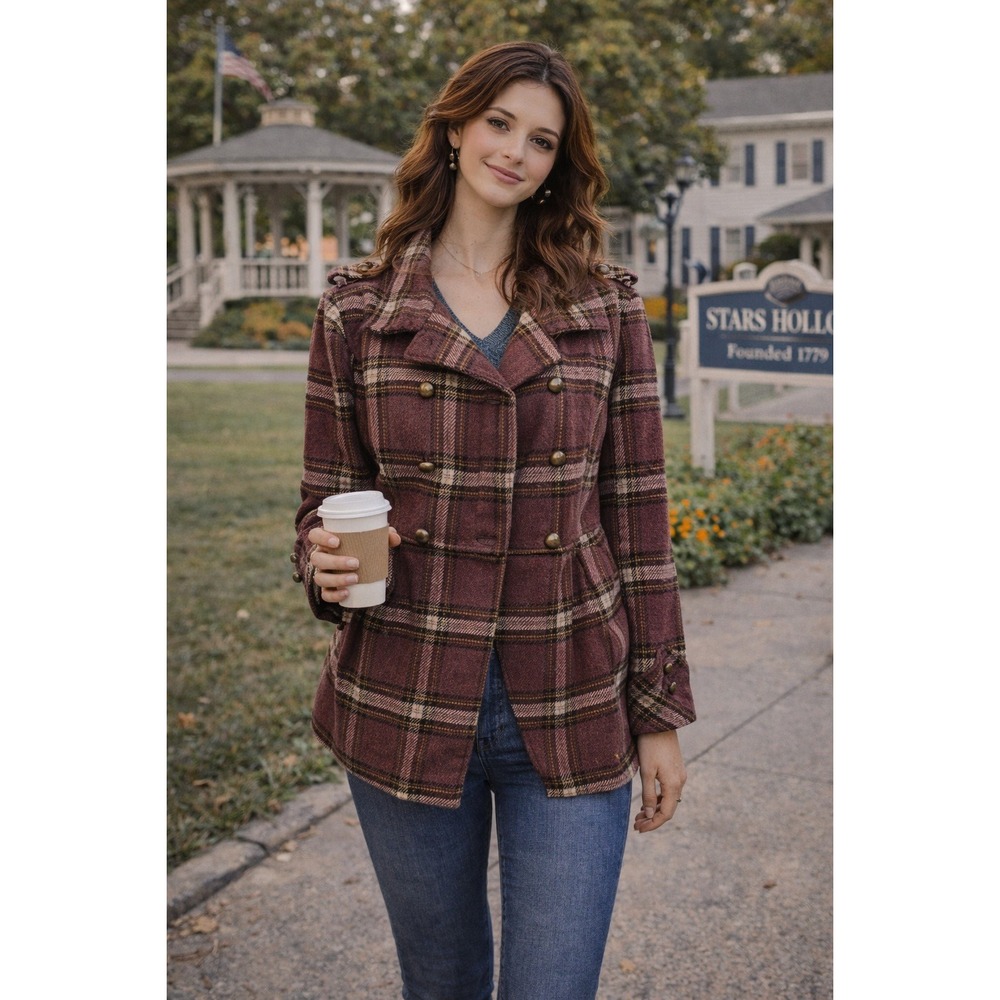 Purple Plaid Y2K Gilmore Girls 90s Preppy Double Breasted ButtonFront XL Jacket